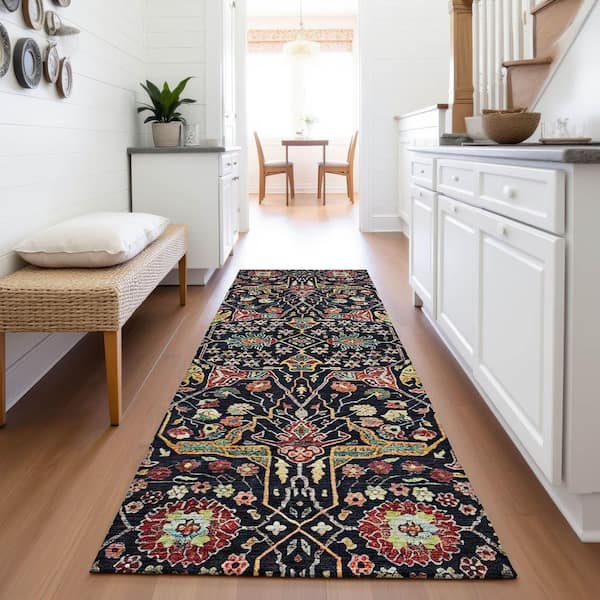 Mayfield Premium Machine Washable Abstract AMF1132 Black 2 ft. 3 in. x 7 ft. 6 in. Runner Rug