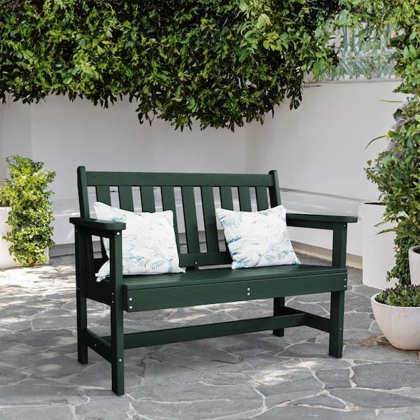 JEAREY Garden Bench All-Weather HDPE 2-Person Plastic Outdoor Bench in Dark Green