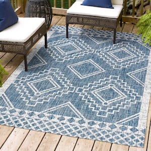 Marokko Diamond Tribal Medallion Blue/Ivory 3 ft. x 5 ft. Indoor/Outdoor Area Rug