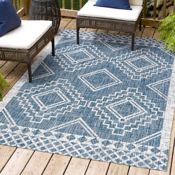 JONATHAN Y Marokko Diamond Tribal Medallion Blue/Ivory 3 ft. x 5 ft. Indoor/Outdoor Area Rug