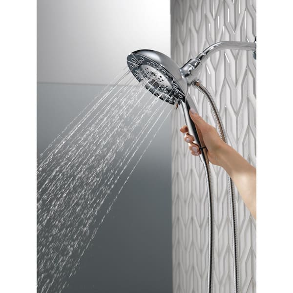 5-Spray 6 in. Single Wall Mount Handheld Rain Shower Head in Chrome, Grey