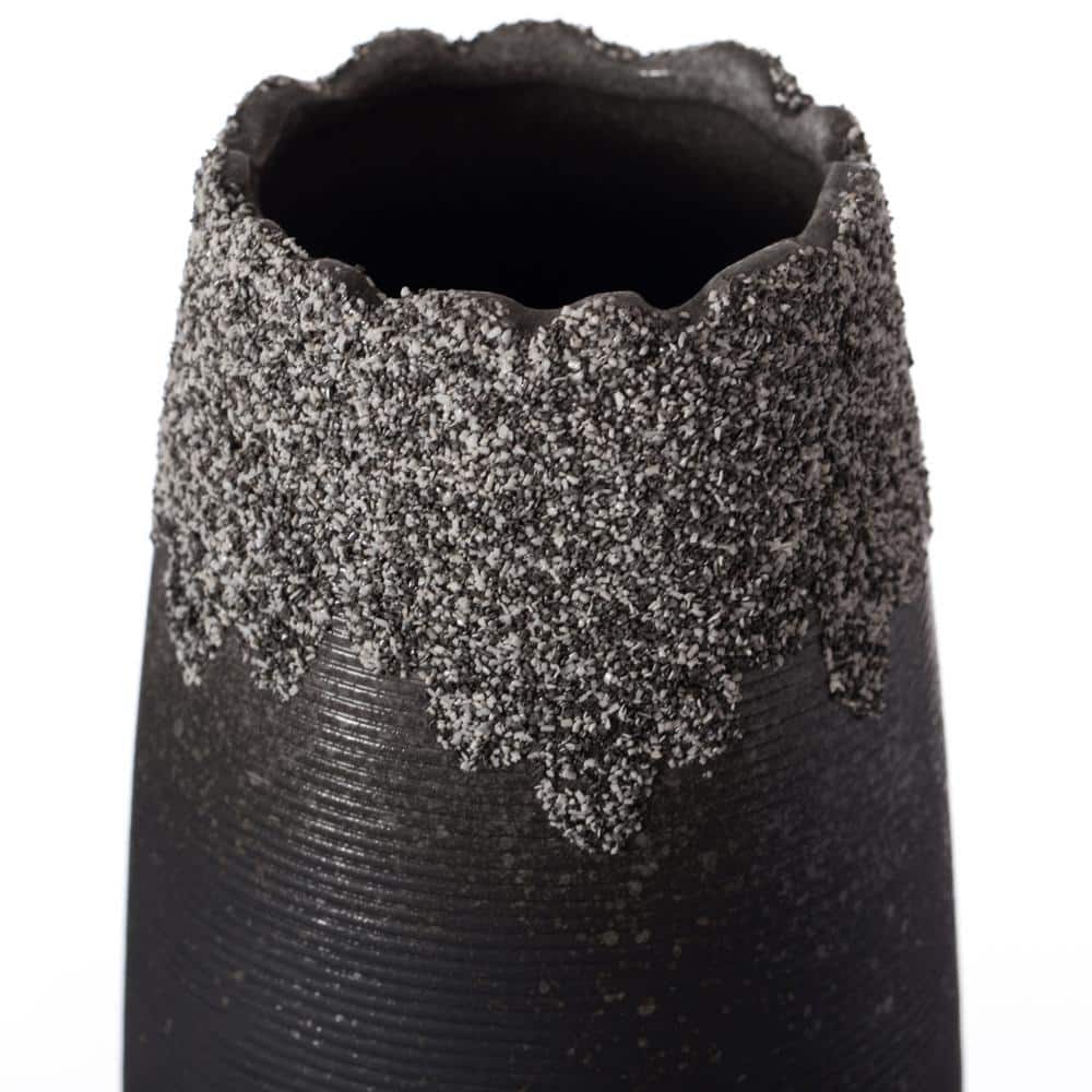 Sleek 8'' Black Ceramic Floor Vase with Dripping Crystal Design