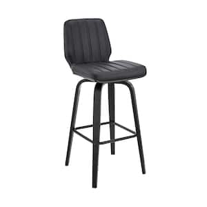 Renee 38 in. Product Height High Back Swivel Grey Faux Leather and Black Wood 26 in. Seat Height Bar Stool