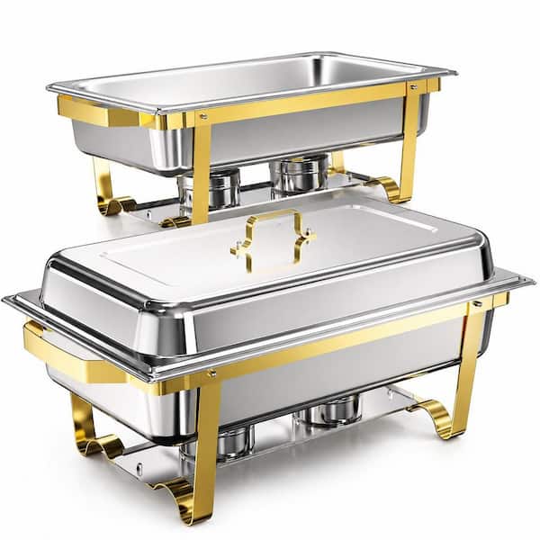 11 qt. Stainless Steel Chafing Dishes for Buffet (Set of 2) Gold Silver Food Warmers Catering Supplies