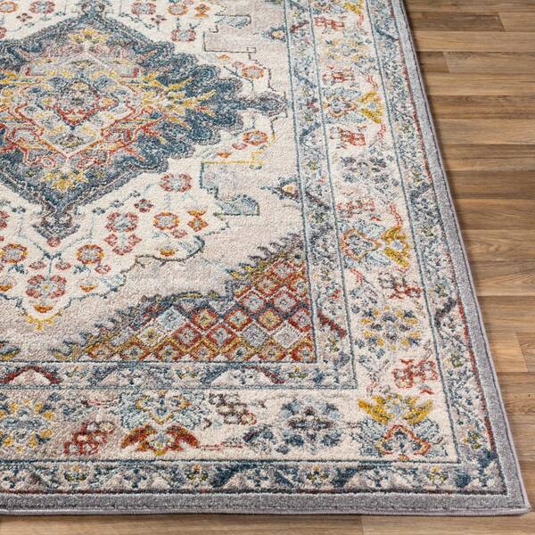 FLOOR ART Quince Navy/Blue 5 ft. x 7 ft. Medallion Vinyl Rectangle Area Rug  8214.42.51 - The Home Depot