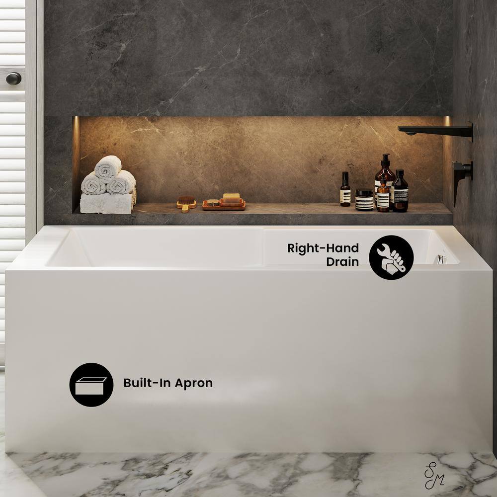 Claire 60" White Acrylic Alcove Tub with Corner Apron