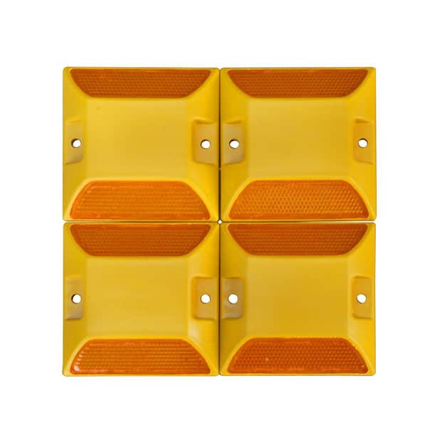 4 in. x 4 in. Reflector Road Markers for Speed Bumps, Highways, Pedestrian Crossings, Yellow, Plastic (Set of 15)