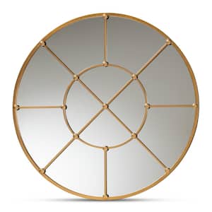Ohara 36 in. x 36 in. Modern Round Metal Frame Gold Accent Mirror