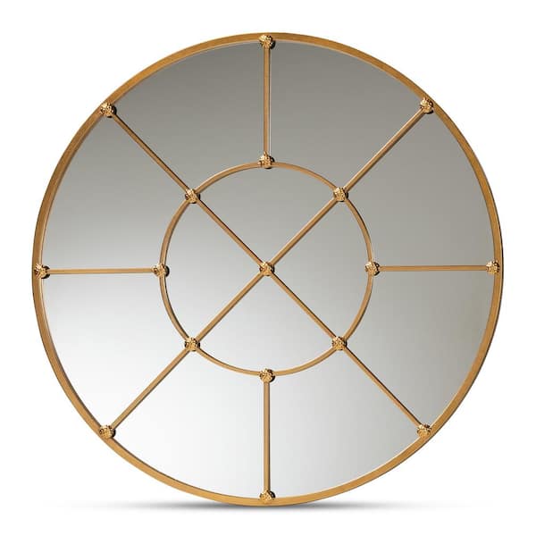 Baxton Studio Ohara 36 in. x 36 in. Modern Round Metal Frame Gold Accent Mirror