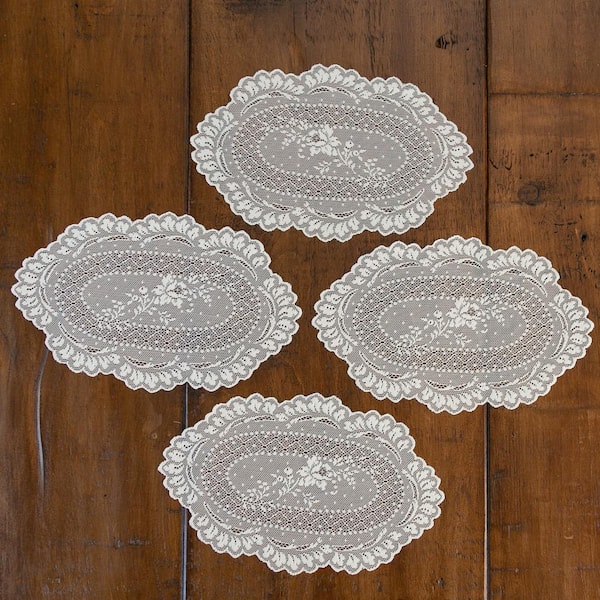 White Heritage Lace Floret 8-Inch by 12-Inch Doily Set of 3 