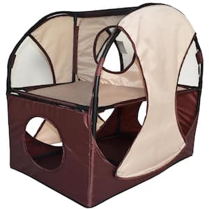 Khaki and Brown Kitty-Play Obstacle Travel Collapsible Soft Folding Pet Cat House