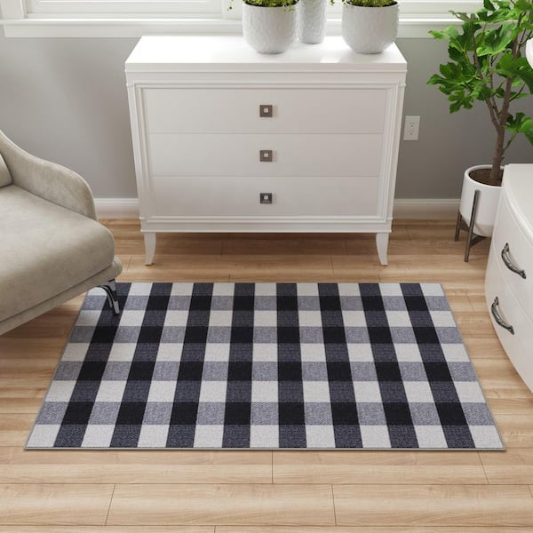 Ottomanson Ottohome Non-Slip Rubberback Checkered Buffalo Plaid
