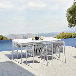 Rhodes Light Gray 5-Piece Aluminum Rectangle Outdoor Dining Set with Light Gray Cushions
