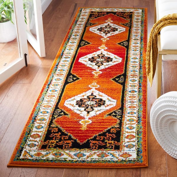 Vintage Hamadan 2 ft. x 8 ft. Orange/Ivory Abstract Medallion Runner Rug
