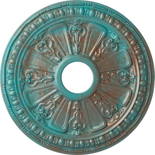 Ekena Millwork 1-1/8 in. x 18-1/8 in. x 18-1/8 in. Polyurethane Raymond Ceiling Medallion, Copper Green Patina