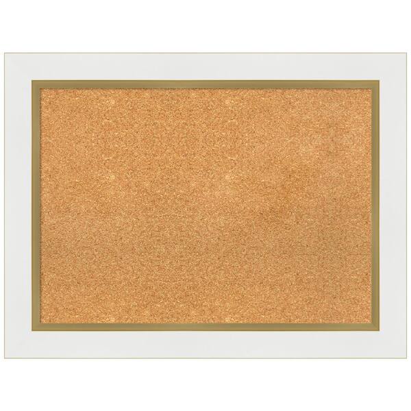 Amanti Art Eva White Gold 33.25 in. x 25.25 in. Framed Corkboard Memo Board