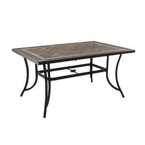 Patio Dark Brozen 59 in. L x 40 in.W Rectangle Round Cast Aluminum Outdoor Dining Table with Umbrella Hole for Backyard