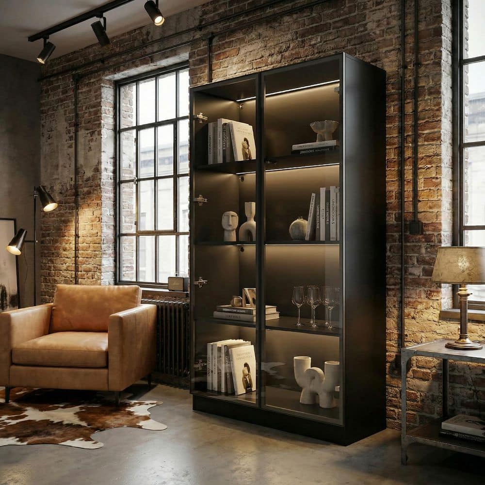 Reviews for FUFU&GAGA Black Wood Display Cabinet With Tempered