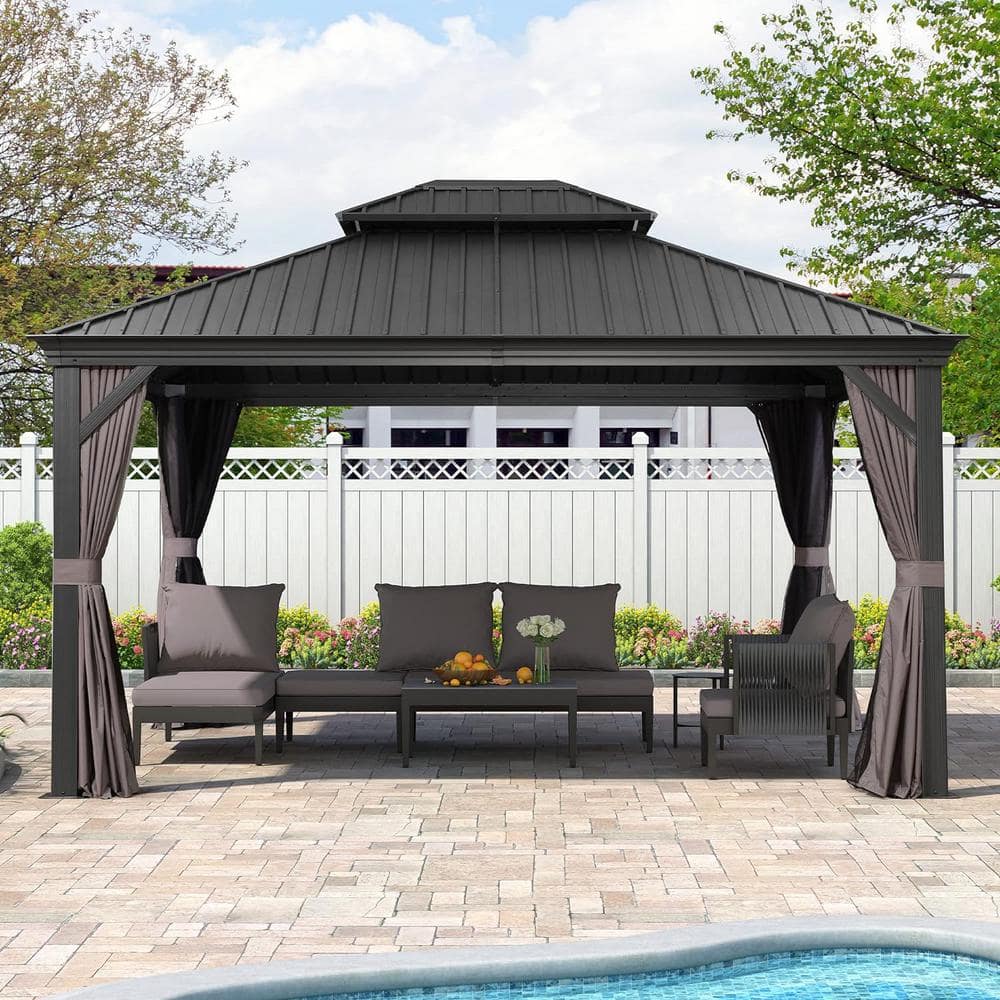 PURPLE LEAF 12 ft. x 14 ft. Gray Aluminum Hardtop Gazebo Canopy for ...