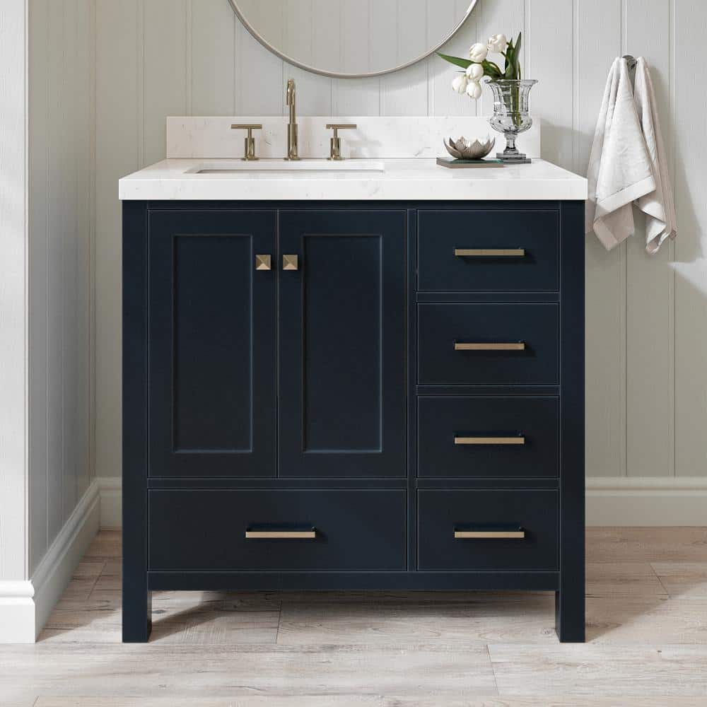 Midnight Blue 36" Freestanding Vanity with Quartz Top