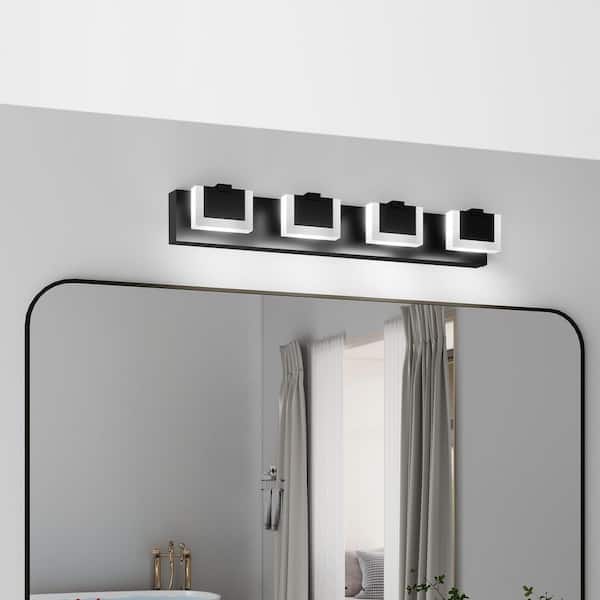 30 in. 4 Lights Modern LED Black Vanity Light, Vanity Light Fixtures Bathroom Wall Light Over Mirror 6000K