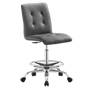 Prim Faux Leather Ergonomic Adjustable Height Armless Drafting Chair in Silver Gray