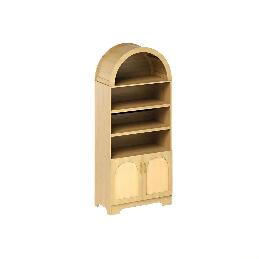 71 in. Tall Manufactured Wood 4-Shelf Arched Bookcase in Warm Oak Color with Door Storage Base & Adjustable Shelves price history on PriceWatchPro