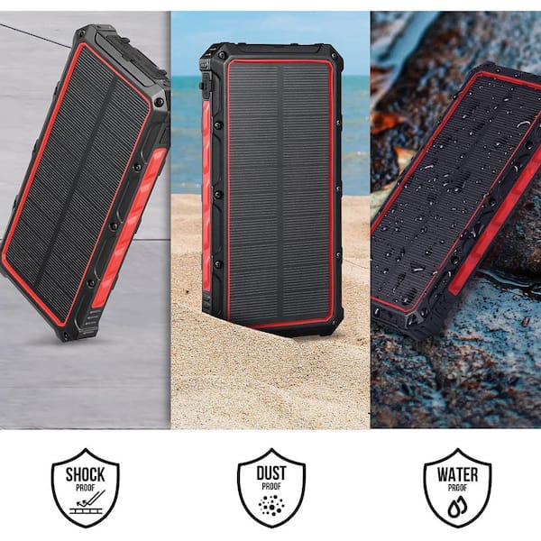 Dartwood 16000mAh Solar Power Bank - Qi Portable Wireless Solar Panel Phone Charger with USB Type C Input for Apple iPhone and Android Phones