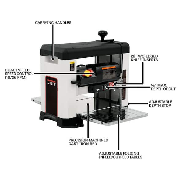 Jet 15 Amp 13 in. Benchtop Corded Planer with Helical Style Head