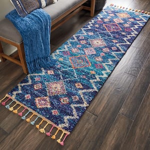 Moroccan Casbah Dark Blue 2 ft. x 6 ft. Moroccan Transitional Kitchen Runner Area Rug