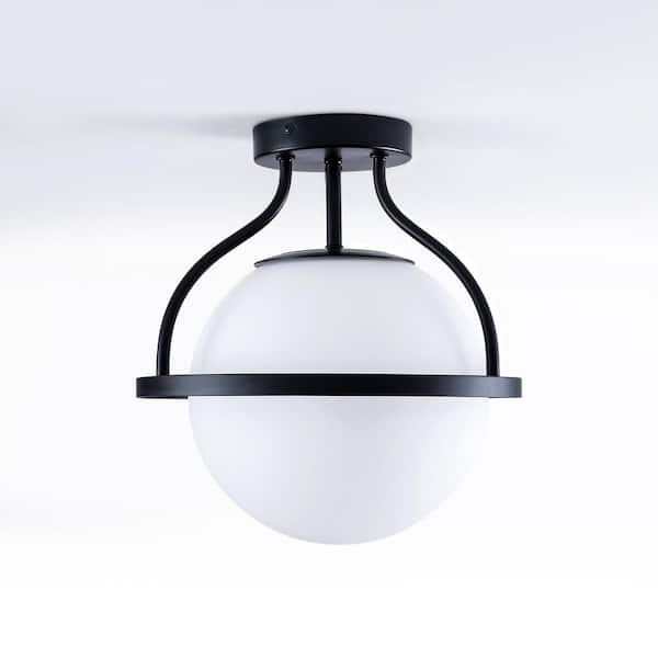 Raleigh 11 in. 1-Light Black Modern Minimalist Dimmable Semi-Flush Mount