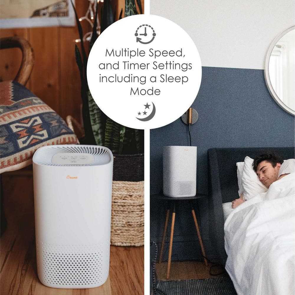 Crane White True HEPA Filter Tower Air Purifier