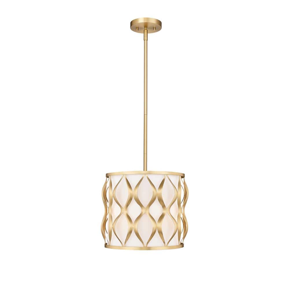Harden 60-Watt 3-Light Modern Gold Shaded Pendant-Light with White Fabric S