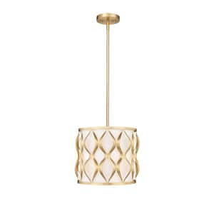 Harden 60-Watt 3-Light Modern Gold Shaded Pendant-Light with White Fabric Shade, No Bulbs Included