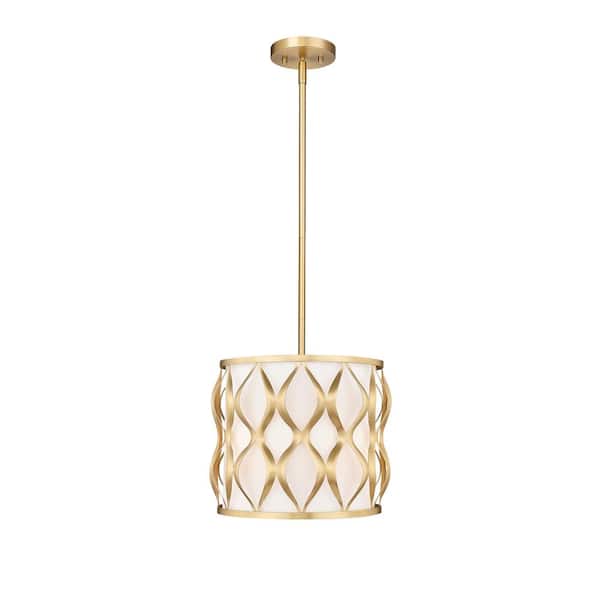 Unbranded Harden 60-Watt 3-Light Modern Gold Shaded Pendant-Light with White Fabric Shade, No Bulbs Included