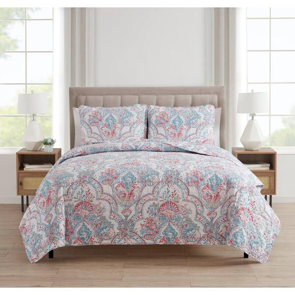 Morgan Home Paisley Shells 3-Piece Blue Microfiber Full/Queen Quilt Set