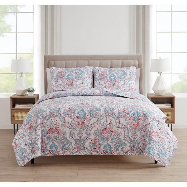 Morgan Home Paisley Shells 3-Piece Blue Microfiber King Quilt Set