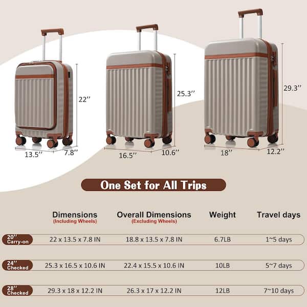 Merax 3-Bags, 3-Piece Khaki ABS Hardshell Spinner Expandable