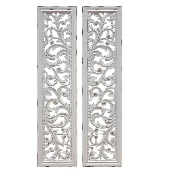 Ozy 49.5 in. x 1.5 in White Mango Wood Carved by Wall Art Panel (Set of 2)