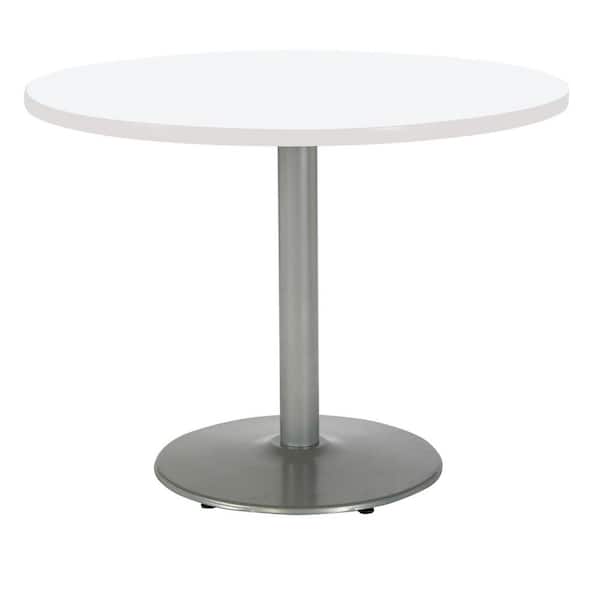 KFI FURNITURE, LLC Mode 42 in Round White Wood Laminate Dining Table with Steel Round Silver Base (Seats 4)