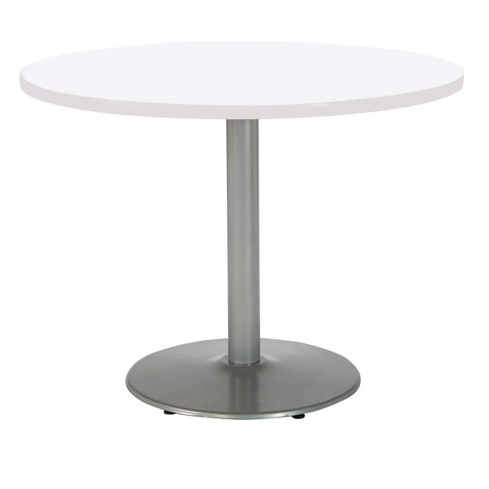 Mode 42 in Round White Wood Laminate Dining Table with Steel Round Silver B
