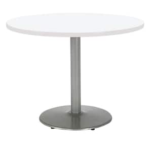 Mode 42 in Round White Wood Laminate Dining Table with Steel Round Silver Base (Seats 4)