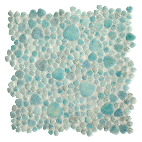 6 in. x 6 in. Enduring Teal Glass Tile Love Glossy Glass Rain Wall and Floor Tile 0.25 sq. ft. Sample