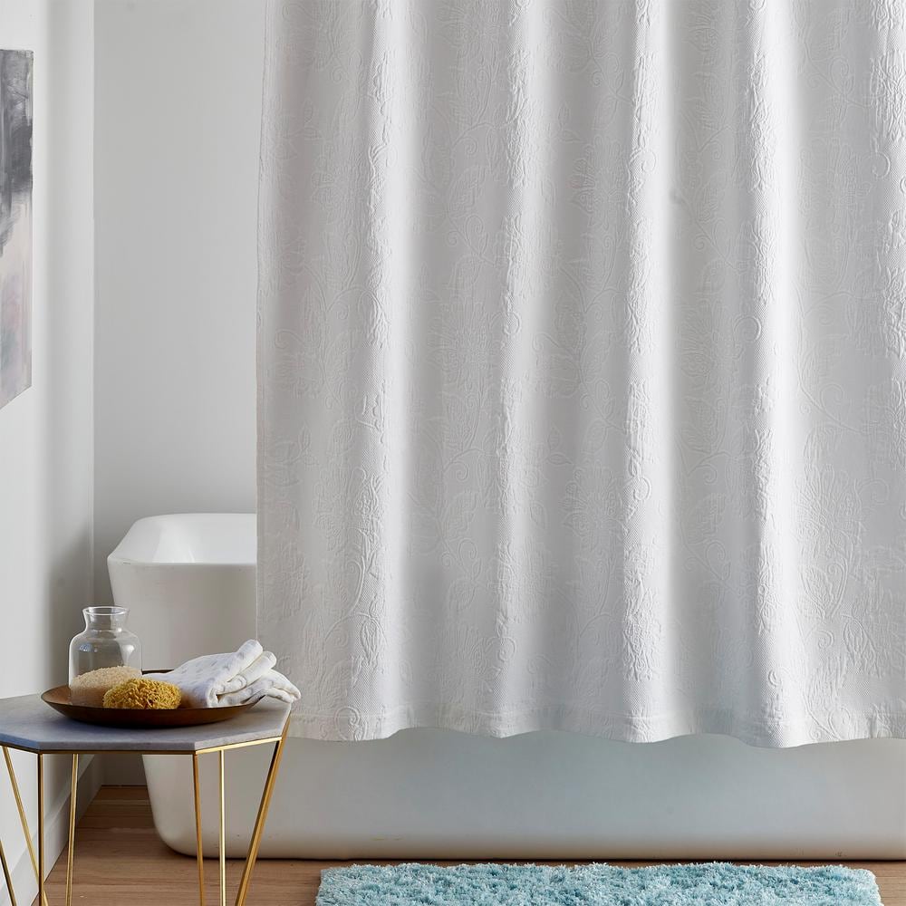 White Cotton Shower Curtain 50170s, White Matelasse Shower Curtain 84