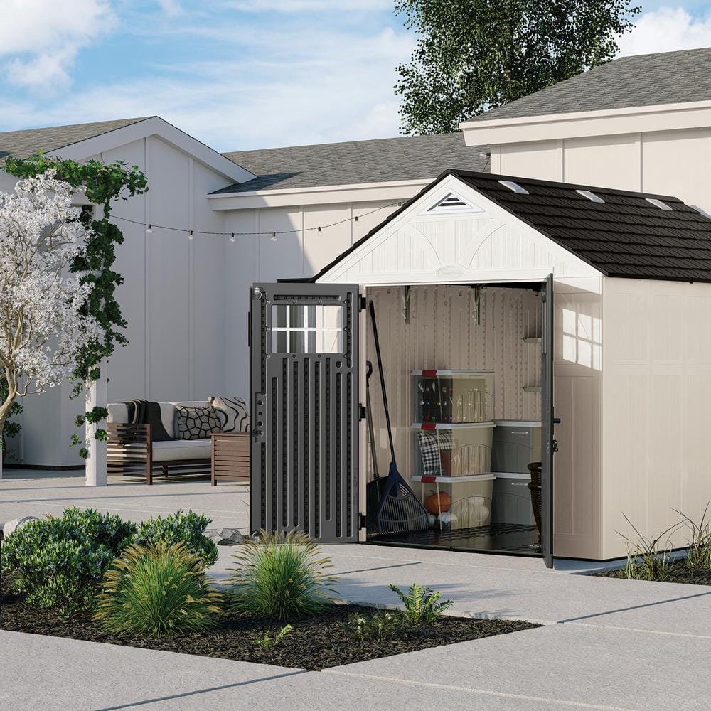 White 8 x 10 ft Resin Storage Shed with Shelving and Windows