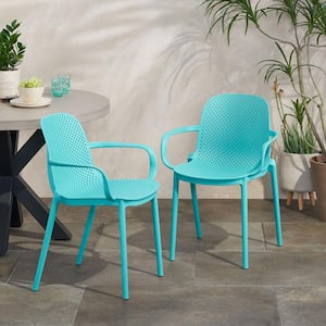 Gardenia Teal Curved Plastic Outdoor Stacking Dining Chair (2-Pack)