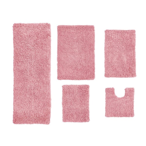 HOME WEAVERS INC Fantasia Bath Rug 100% Cotton Bath Rugs Set, 5-Pcs Set with Contour, Pink