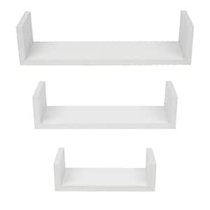 16.73 in. x 4.53 in. x 4.02 in. White 3-Pack of U Floating Wall Shelves with Invisible Brackets