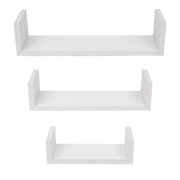 Mind Reader 16.73 in. x 4.53 in. x 4.02 in. White 3-Pack of U Floating Wall Shelves with Invisible Brackets