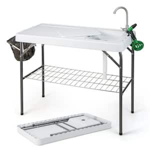 Folding Fish Cleaning Table Portable Camping Table with Faucet Hose Grid Rack